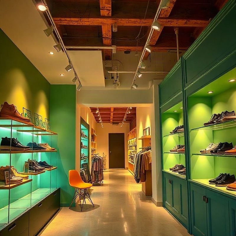 Interior de una boutique en Rivera iluminada con downlights LED tras la instalación