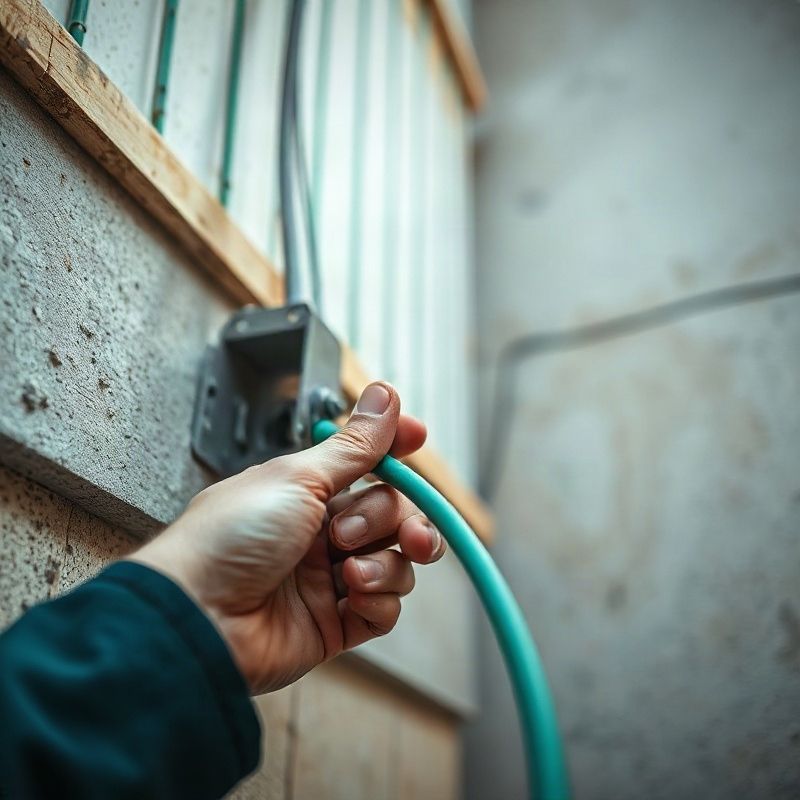 Manos de un técnico pasando cable eléctrico certificado por un conducto metálico en obra